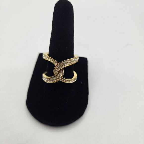 Michael Kors Gold-Tone Knot Crossover Interlocking Crossover Crystal Ring Size 7 - Picture 6 of 6